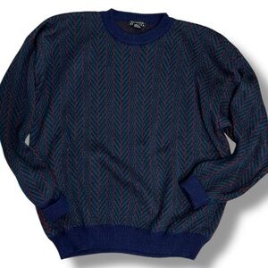 Vintage Express Mens Sweater Size XL Navy Blue Green Maroon Stripes 90s Y2K Wool